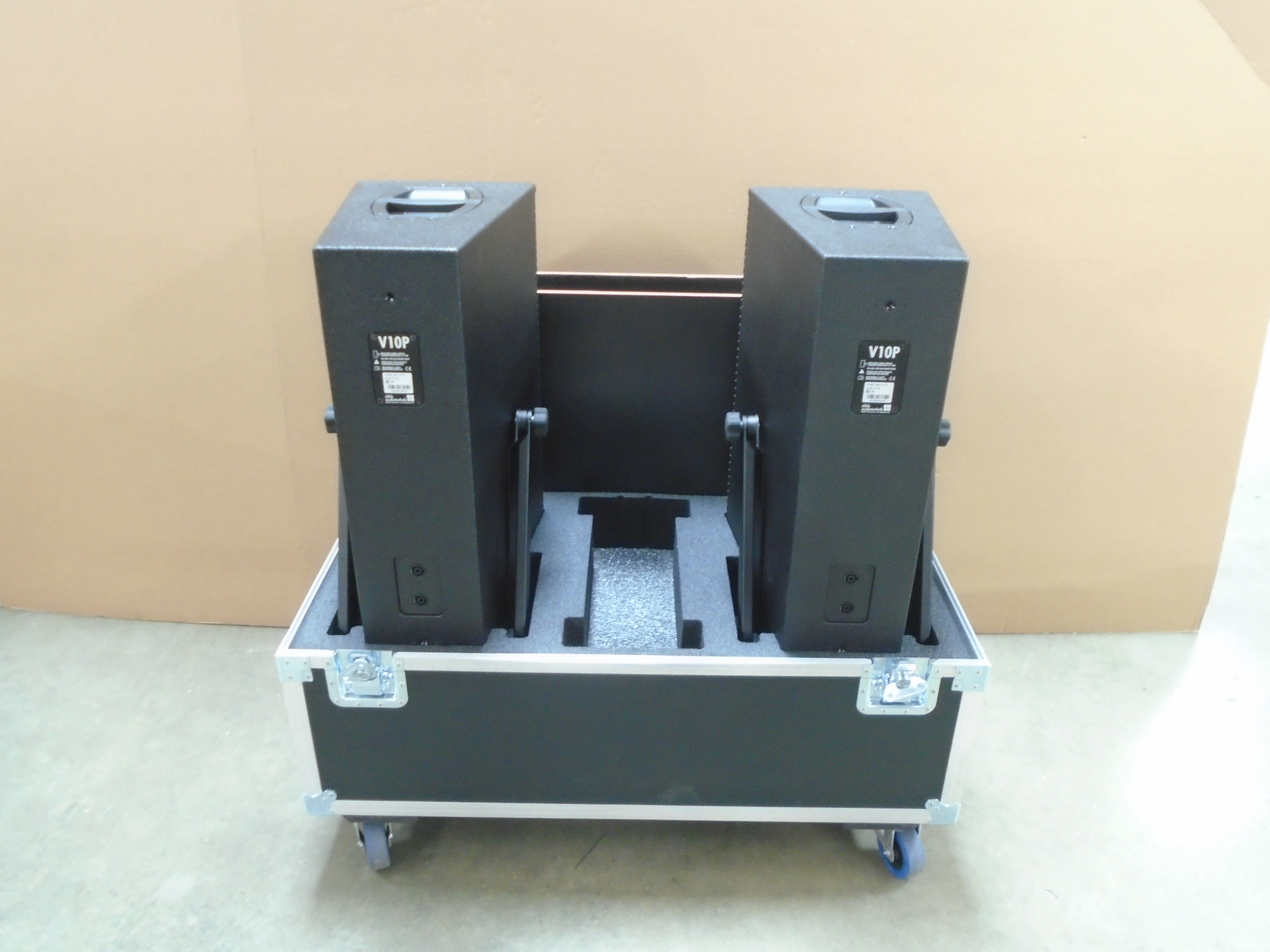 Print # 8938 - Custom Low Base Road Case for 2-Pack D&B Audiotechnik V10P Loudspeaker Kit which Includes 3-RU 26" Deep Rack Shell By Nelson Case Corp